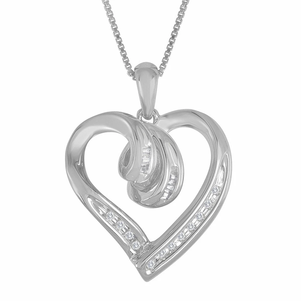 Vero Accenti a Diamante Argento Sterling Massiccio Cuore Ciondolo Collana Mamma - Immagine 1 di 1