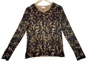 Charter Club Womens Cardigan Sweater Size M Brown Leopard Print Button-Up Knit - Picture 1 of 10