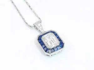 2.50Ct Art Deco Design White Lab-Created Diamond & Sapphire 925 Silver Pendant - Picture 1 of 9