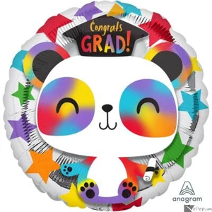 Adorable Graduating Panda Congrats Grad 17" Jr Shape Foil Balloon, White Rainbow - Picture 1 of 1