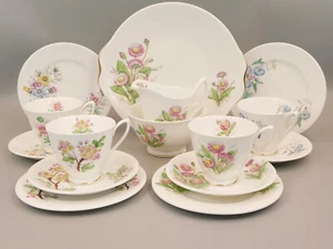 VINTAGE 15 PIECE ROYAL ALBERT FLOWER OF THE MONTH TEA SET. - Picture 1 of 4