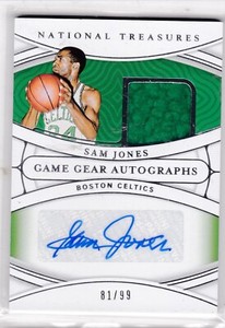 2020-21 Panini National Treasures #GGA-SAM Sam Jones Game Gear Auto 81/99 Boston
