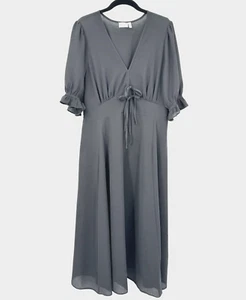 ASOS DESIGN Sundress Donna 12 Pieghe Manica Trasparente Puff Collo a V Cravatte Nere Midi - Foto 1 di 13