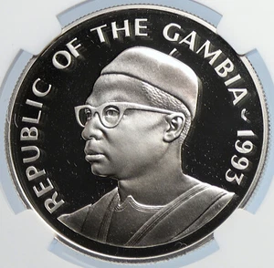 1993 GAMBIA Elizabeth II Coronation OLD Proof Silver 20 Dalasis Coin NGC i105908 - Picture 1 of 5