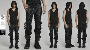 Punk Rave Man Black Gothic Metal Chain Splicing Mesh Long Pants Punk  Trousers - Picture 1 of 26