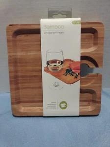 True Bamboo Appetizer Buffet Plate, Natural Food Safe Bamboo, Wine Glass Tray - Picture 1 of 3