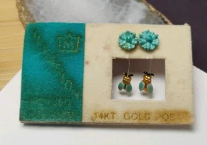 Vintage ILLUSION Floating Bees and Flowers w/14k Gold Posts Earrings on Card! - Picture 1 of 11