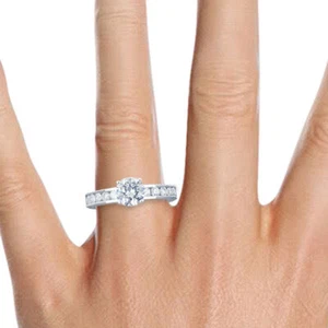 Anello di Fidanzamento 1 Carato I VS2 Incredibile Diamante Taglio Tondo Oro Bianco 14K - Foto 1 di 10