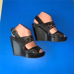 Cynthia Vincent schwarze geflochtene Keilabsatz Plateau Slingback Schuhe Größe 6 - Bild 1 von 5