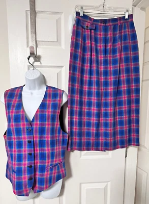 Chaleco de mujer Talbots 2 piezas rojo azul falda a cuadros talla 8 Foto 1 de 4