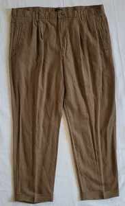 Vintage 1998 Dockers Linen Khakis Mens 42x30 Brown Double Pleated Cuffed Relaxed - Picture 1 of 10