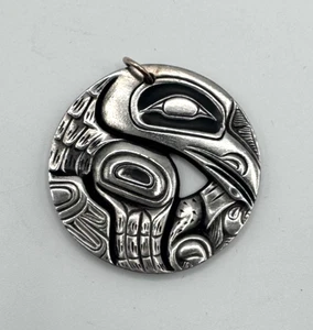 Vtg Frederick Pewter Canada RAVEN Totem Bird Pendant Indigenous Haida Art - Bild 1 von 10