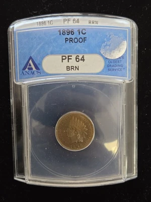 CENTAVO CABEZA INDIA A PRUEBA 1896 ANACS PR64 BRN ¡HERMOSO COLOR! Foto 1 de 2