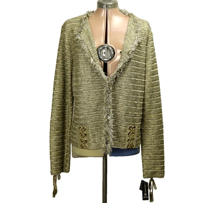 I.N.C. Cárdigan International Concepts Metálico con Flecos Ojales Dorado Verde XL Foto 1 de 4