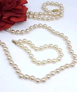 Klassische Vintage handgeknüpfte Glas Faux Perlen Halskette Armband Set - Bild 1 von 4