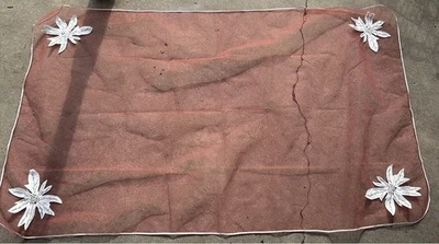 VTG Large 50’s Tulle Net Christmas Tablecloth Beaded Sequined Felt Poinsettias - Image 1 of 3