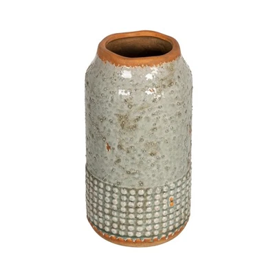 Round Terra-Cotta Hobnail Planter Vase with Heavily Distressed Finish, Grey - Image 1 of 4