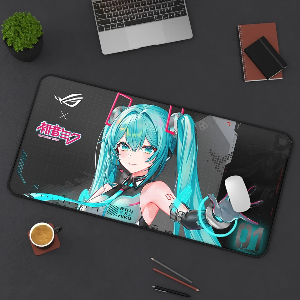 Anime-Themed Desk Mat featuring, Hatsune Miku, Gamer desk pad, Asus Rog  - Image 1 of 1
