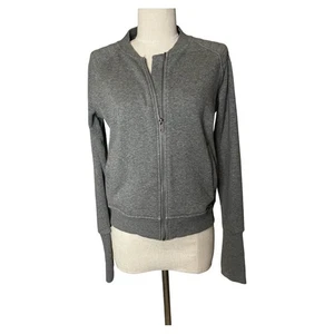 Mondetta fleece gray zip bomber jacket with thumbhole opening in sleeve cuff. - Picture 1 of 7