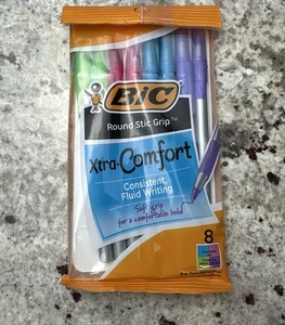 (NEW) 8-Pack BIC Round Stic Grip Xtra Comfort COLORS Ballpoint Pens, Assorted - Picture 1 of 4