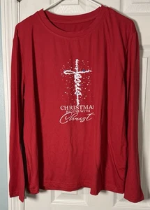 Langarmshirt rot Weihnachten beginnt mit Christus, 1XL - Bild 1 von 6