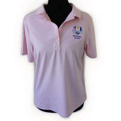 全新带标签 Ryder Cup 2025 Polo 女式 M 粉色聚乙烯混纺标志高尔夫弹力新品 — 第 1/4 张图片