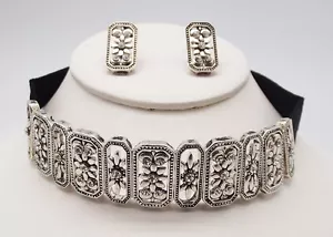 DESIGNER INSPIRIERT KLAR KRISTALL SILBER BAR COLLIER HALSKETTE OHRRINGE SCHMUCKSET - Bild 1 von 2
