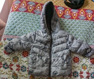 Swiss Tech Gray Dinosaur Puffer Coat Boys Size 18 Months - Picture 1 of 9