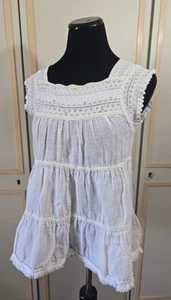 Free People Peasant Blouse in Cream Linen~ Baby-Doll, Crochet Detail, Tiered, M - Picture 1 of 4
