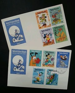 *FREE SHIP Turks & Caicos Islands Walt Disney Cartoon 1979 Animation (FDC pair) - Picture 1 of 5