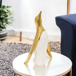Ceramic Large Penguin Cream Body With Shiny Gold Head And Wings Nautical Sea - Picture 1 of 5