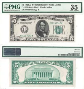 1928-A $5 Federal Reserve Note F-1951-K PMG Ch VF-35 - Picture 1 of 1