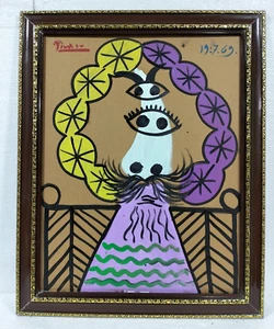 PABLO PICASSO OIL ON CORRUGATED CARDBOARD Buste d'homme WITH FRAME VERY NICE - Picture 1 of 11