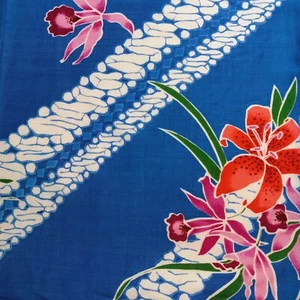 Blue White Pink Tropical Hawaii Floral Orchid Lily Rayon Shirt Weight 4 Yards - Picture 1 of 5