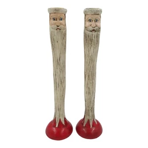 Primitive Volkskunst dünner Weihnachtsmann geschnitzt Holz Kerzenständer Halter Weihnachten groß - Bild 1 von 9