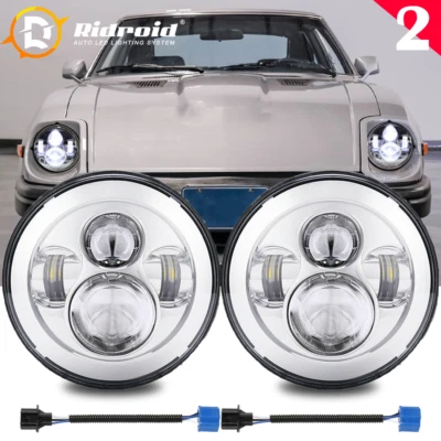 PAIR 7" inch Round LED Headlights High/Low Beam For Datsun 240Z/260Z/280Z/280ZX - Image 1 of 4