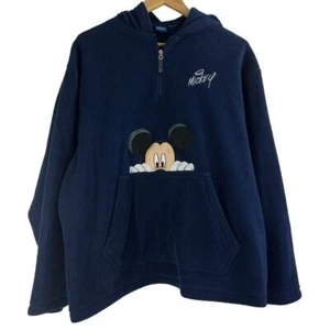 Disney Mickey Mouse Navy Blue Quarter Zip Hooded Fleece Kangaroo Sweatshirt - Picture 1 of 4