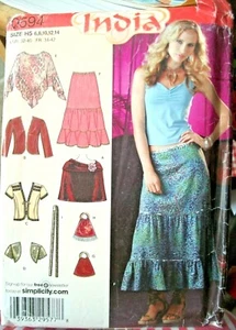 Miss Simplicity 4334 Pattern Boho Skirt Poncho Bag + UNCUT FF Size 6-8-10-12-14 - Foto 1 di 2