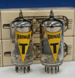 RARE Pair ECC81 6060 BRIMAR YELLOW T Logo Bugle Boy Maxi-Pre = 80% plus bn4144 - Photo 1/4