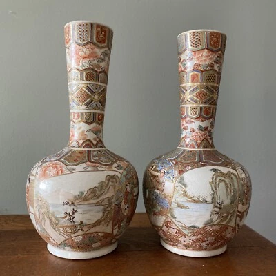 Par de jarrones Satsuma japoneses antiguos finos de la era Meiji - siglo XIX - Galería Británica Foto 1 de 4