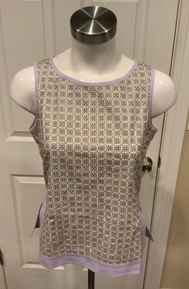 Tory Burch Gold Purple Geometric Embroidered Sleeveless Shirt Tank Top, Size 6 - Image 1 of 4