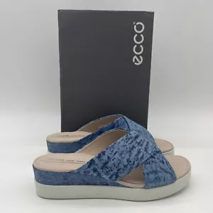 ECCO Sandal Women US 10 10.5 EU 41 Blue Slip On Flip Flop Tie Dye Platform Style - Picture 1 of 12