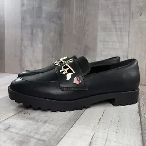 Zapatos mocasines Karl Lagerfeld para mujer 5,5 con dijes de cuero sin cordones negros - Imagen 1 de 9