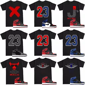 Retro 1 Banned Bred Red Royal Blue Cement T Shirt to match with Air Js Shoes - Picture 1 of 15
