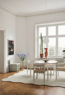 Scallop Cream-White Wool Hand Tufted Area Rug For Bedroom Living Room Kitchen - Image 1 of 4