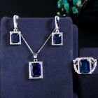 Silver Plated Yellow CZ Square Pendent Necklace Huggie Earrings Ring Jewelry Set