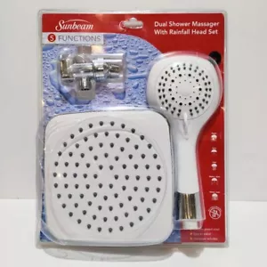 New Sunbeam 5 Function Dual Shower Massager with Rainfall Head Set White - Picture 1 of 2