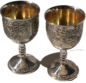 "Par de copas plateadas vintage de 3 1/4"" con interior dorado hechas en Japón" - Imagen 1 de 4