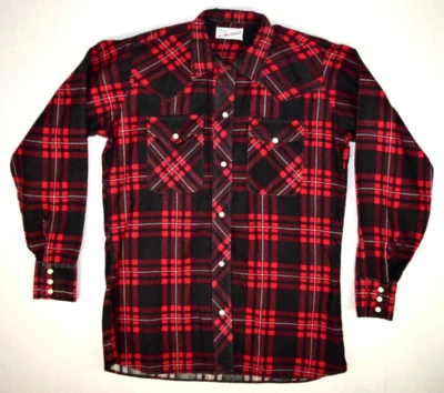 Camisa Occidental Vintage Franela a Cuadros Talla S Años 50 60 Magenta Sombra Perla A Presión Foto 1 de 4