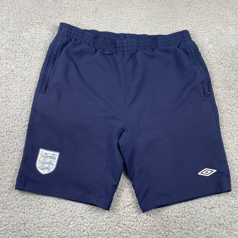 Umbro Team ENGLAND Soccer Shorts Blue Retro Lined Tailored By Umbra Mens Medium Cover